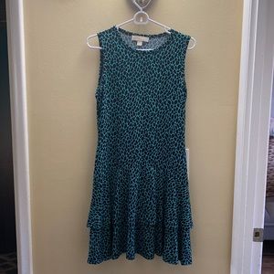 Michael Kors Green Leopard Print Flounce Dress